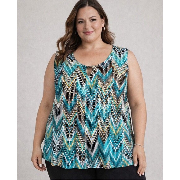 Dress Barn Tops - Dressbarn Tank Top Size 2X chevron print teal turquoise